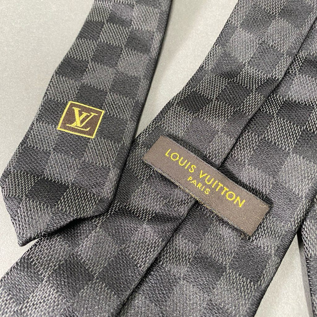 i105 LOUIS VUITTON ルイヴィトン ダミエ ネクタイ ブラック SILK 100% イタリア製 ビジネス フォーマル