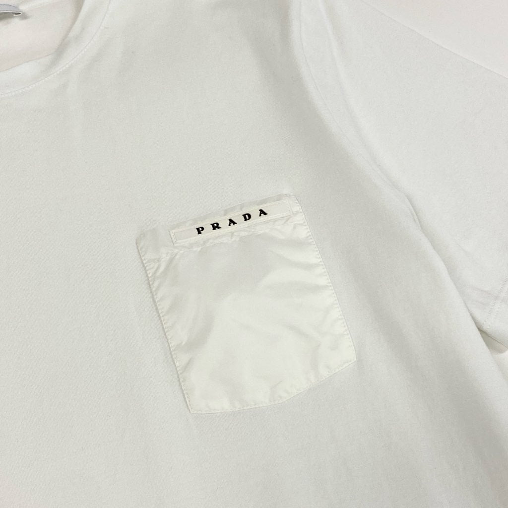 7f8 PRADA プラダ ラバーロゴ ポケットTシャツ カットソー Tシャツ SJN250 R192 710 サイズS ホワイト メンズ 紳士服