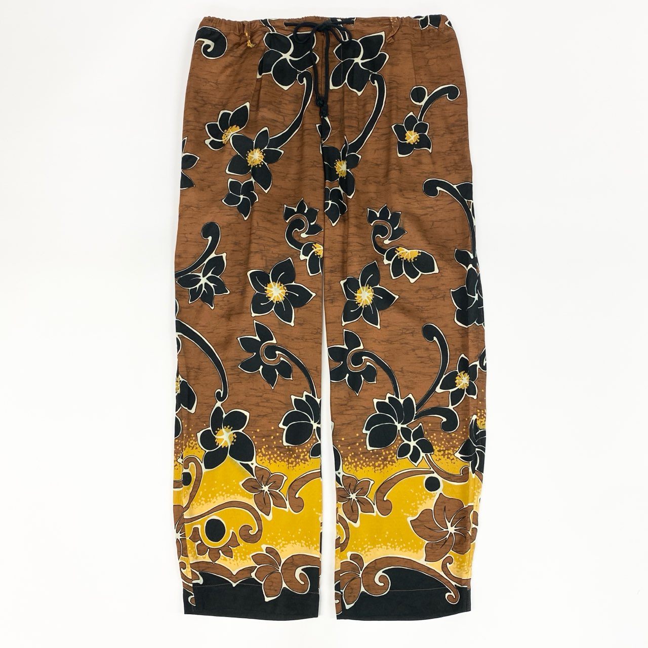 12f11 DRIES VAN NOTEN ドリスヴァンノッテン レーヨン スラックス イージーワイドパンツ 花柄 ボタニカル リラックスパンツ サイズ48 ブラウン系 レーヨン メンズ 紳士服