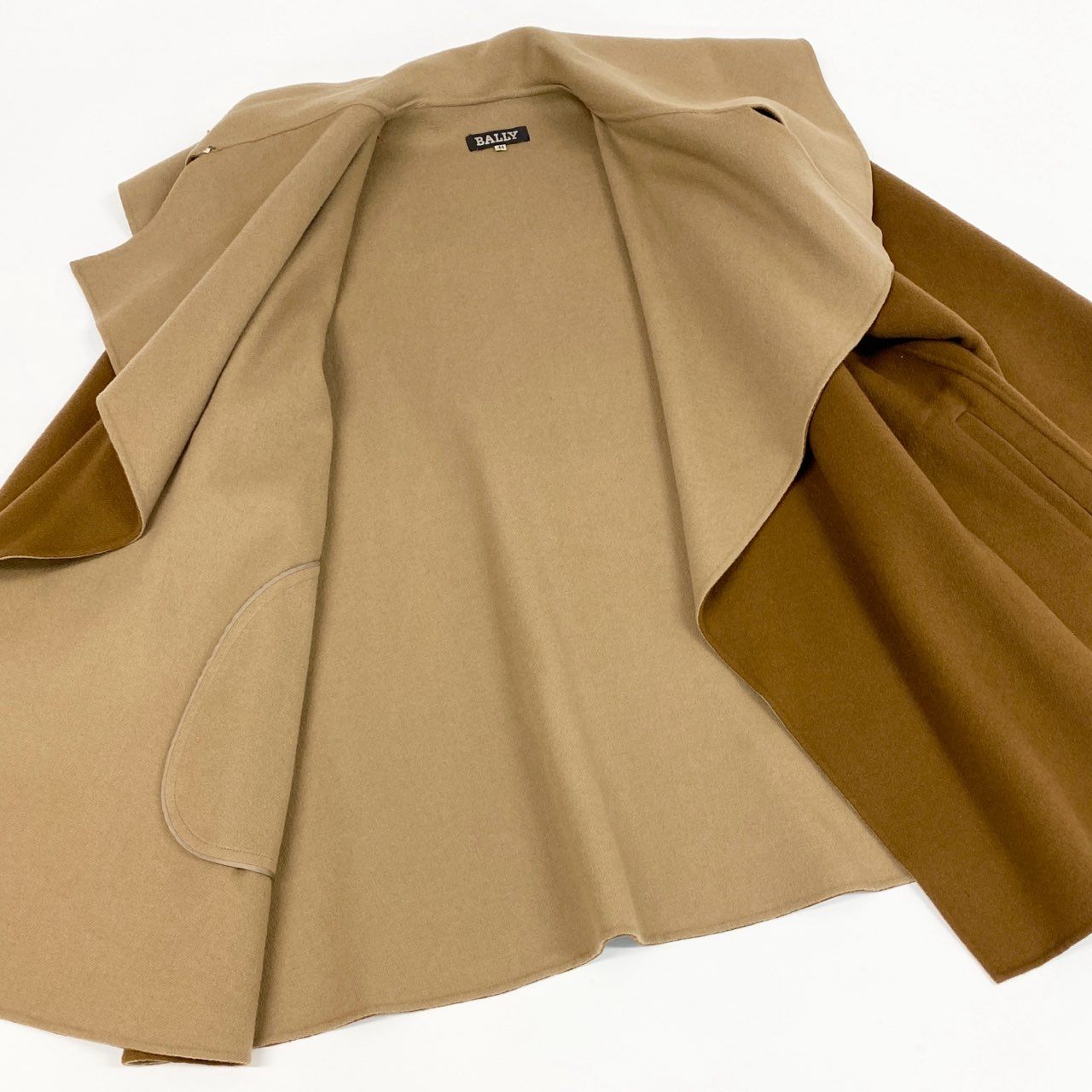 53j17 BALLY バリー オープンフロントコート フーディーコート アウター オールド カシミヤ F ブラウン ベージュ レディースu02t