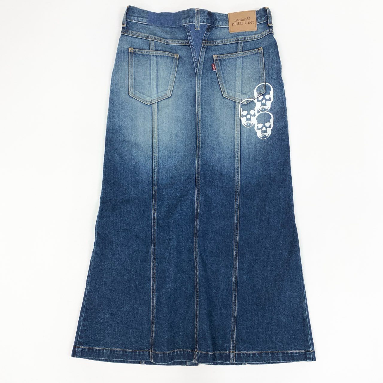 58k27 《極美品》 lucien pellat-finet ルシアンペラフィネ デニムスリットスカート ロングスカート フロントボタン ドクロ ペイント G10LP1146 M ブルー コットン100
