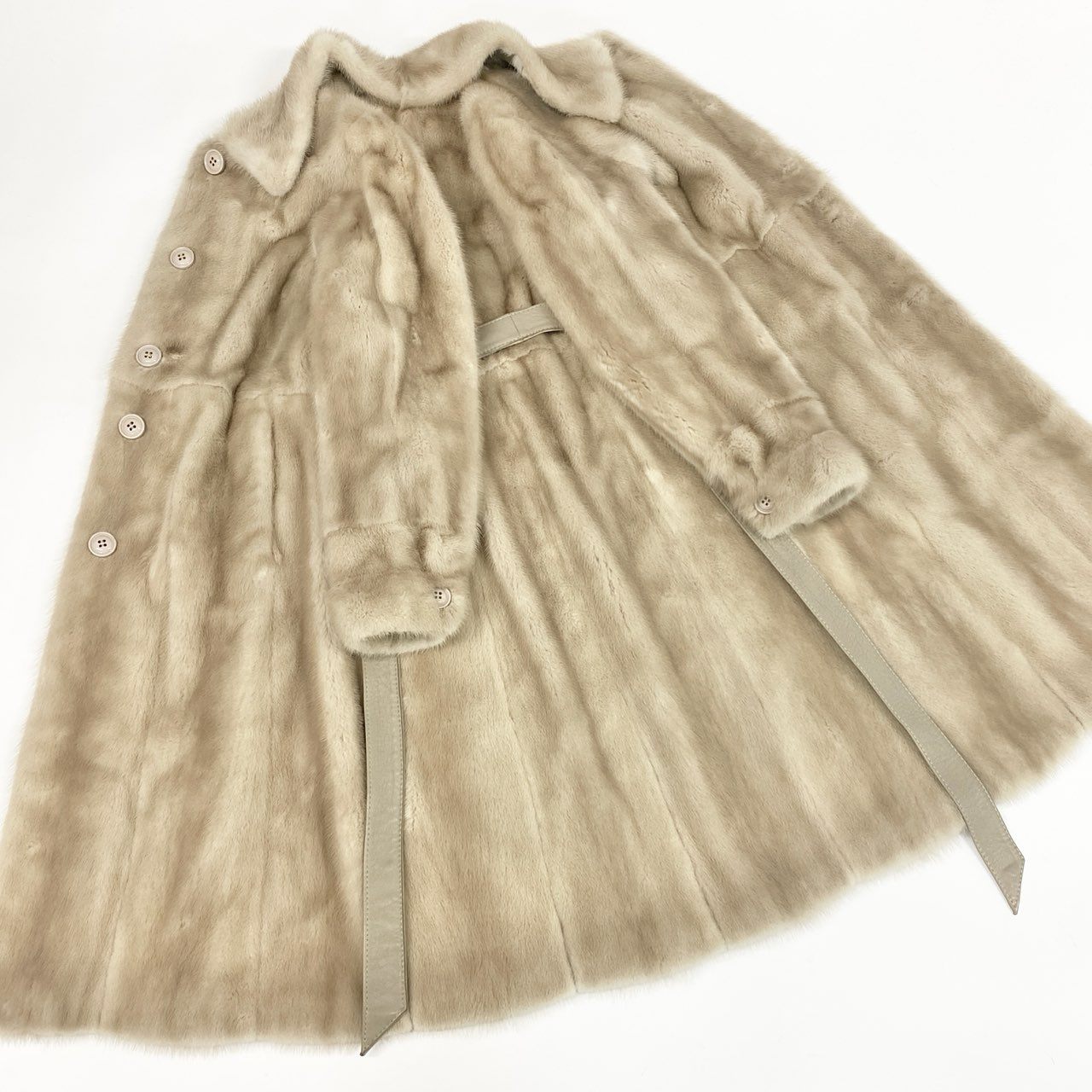 68j16 emanuel ungaro ウンガロ パールミンク 毛皮コート ファーコート 100㎝ 超ロングコート FREE ライトベージュ レディースu02t