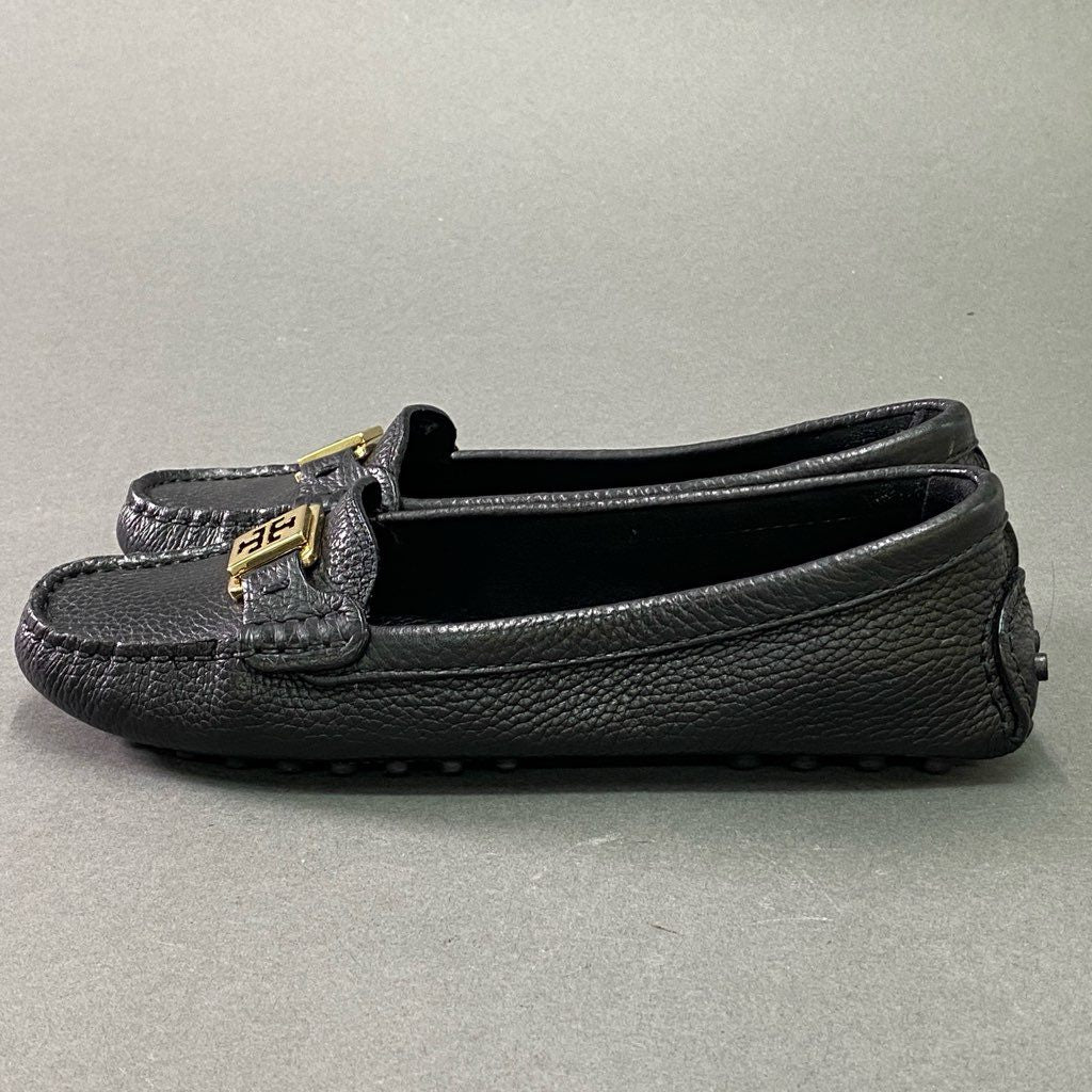 9e10 《美品》 TORY BURCH トリーバーチ ドライビングシューズ 7 1/2 ブラック レザー フラットシューズ ローファー 革靴 箱付き
