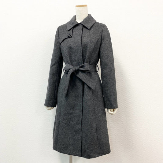 58f20 BARNEYS NEWYORK バーニーズニューヨーク 総カシミヤ ベルテッドステンカラーコート ロングコート 38 グレー Pure Cashmere カシミヤ100 カシミア レディース