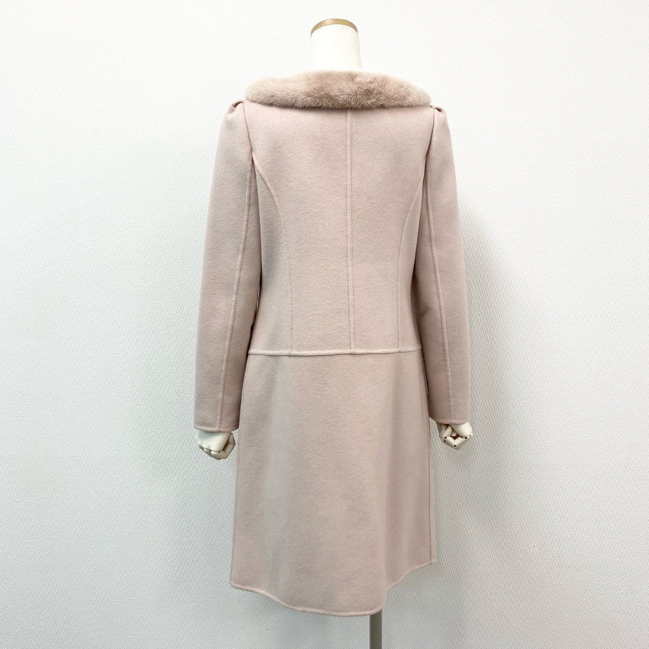 58f20 《美品》 Rene ルネ ミンクファー付き ラグジュアリー ウールコート 36 ピンク グレー 毛皮 アウター 女性服