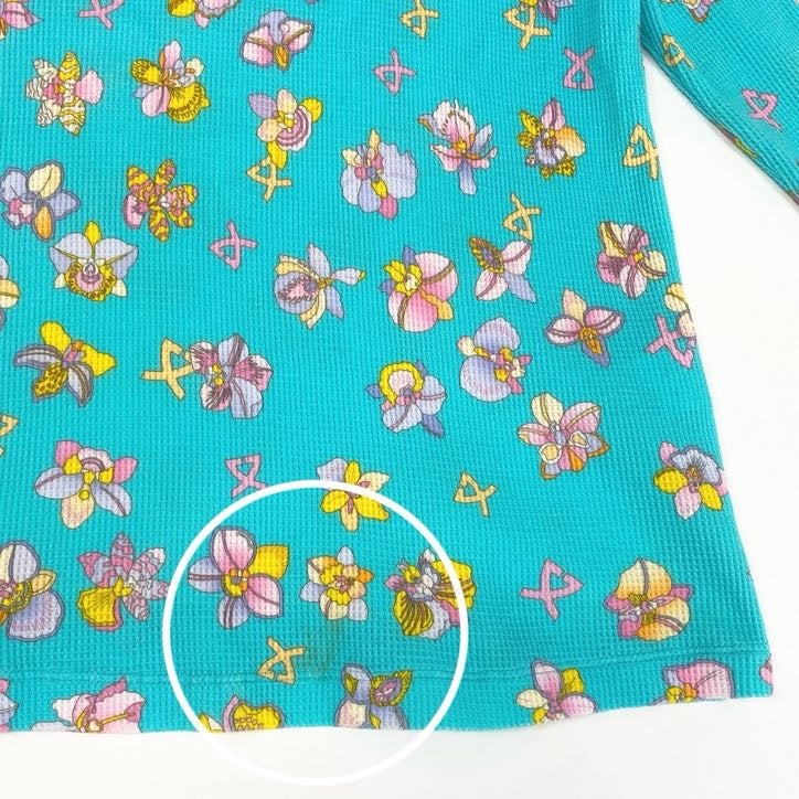 80g23 【美品】 LEONARD レオナール 七分袖カットソー トップス ストレッチ Vネックカットソー コットン 花柄 レディース 女性用 0528252 42 グリーン マルチカラー 綿100%