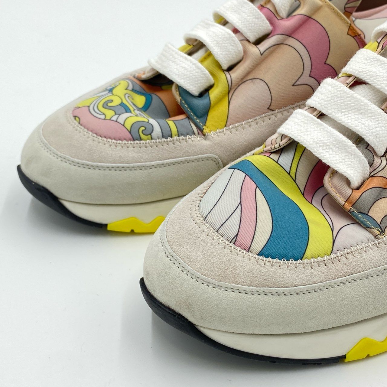 2i3 HERMES エルメス スエード切替 プリントスニーカー 35 1/2 ホワイトグレー イタリア製 女性靴t18r