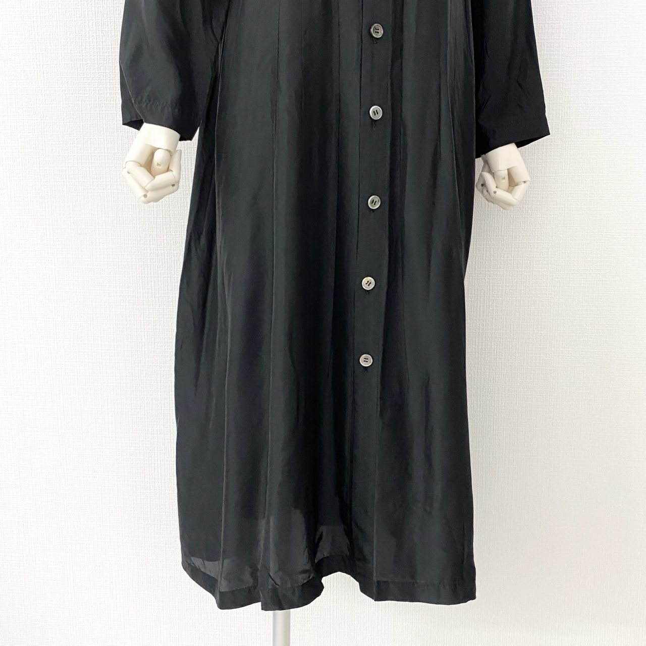 71e14 90s tricot COMME des GARCONS トリコ コムデギャルソン 長袖ワンピース シャツワンピース TO-040160 ブラック キュプラ100% AD1995 レディース アーカイブ