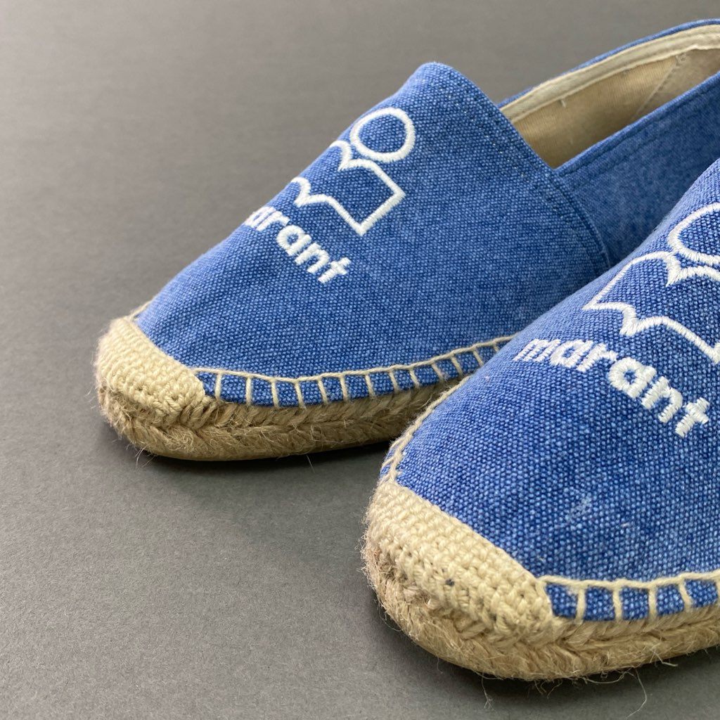 3d12 《美品》 ISABEL MARANT イザベルマラン エスパドリーユ スリッポン ロゴ刺繍 フラットシューズ 収納袋付き キャンバス 39 ブルー