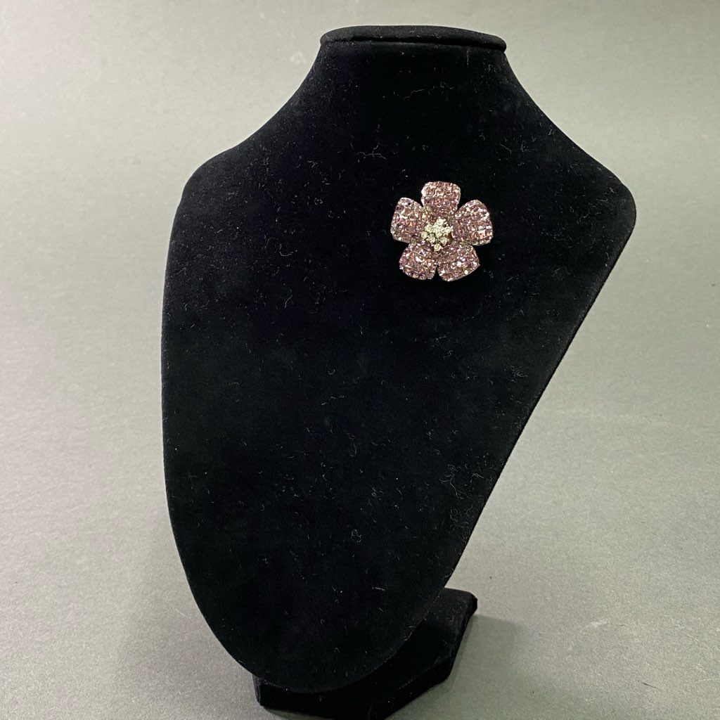 1e10 《美品》 FOXEY フォクシー ブローチ 小物 フラワーモチーフ ラインストーン ビジュー ピンク シルバー レディース