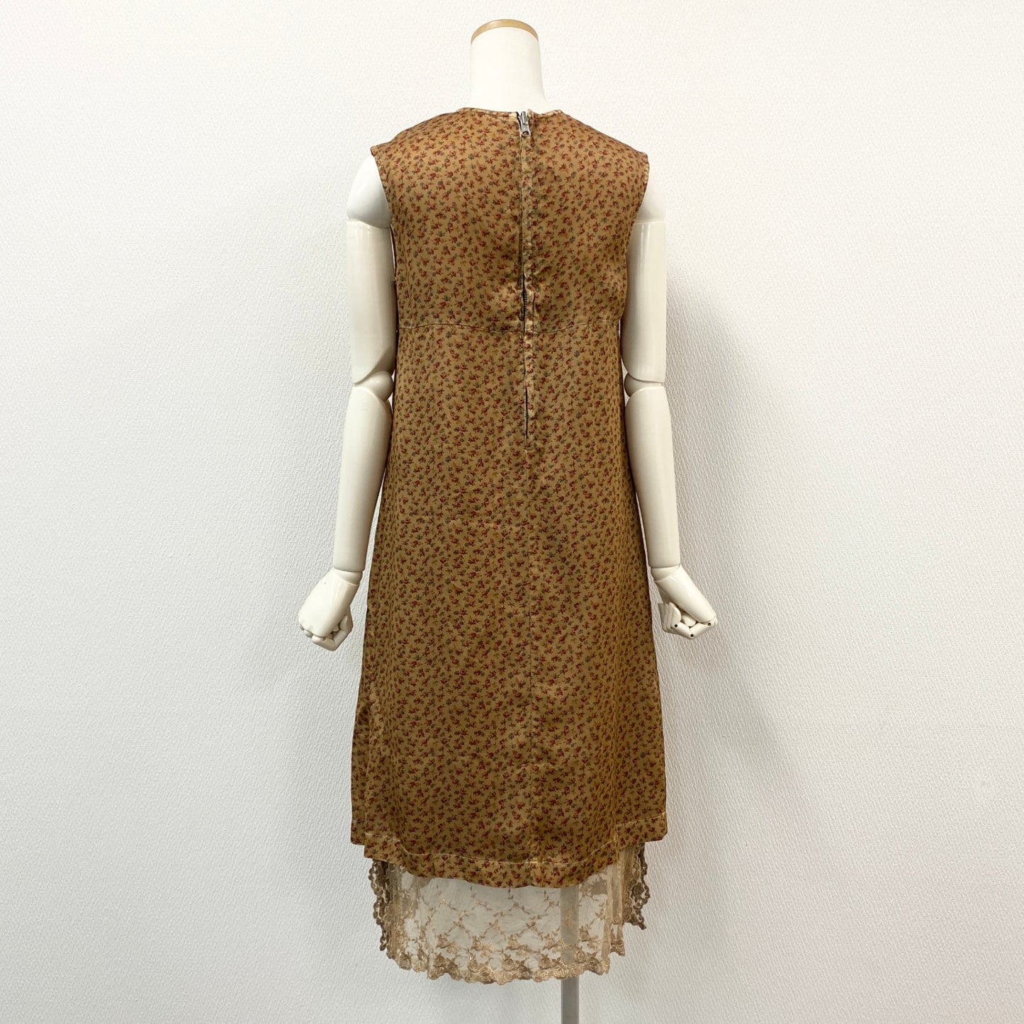 56h1 tricot COMME des GARCONS トリコ コムデギャルソン 花柄ワンピース ノースリーブワンピース レース刺繍 ドッキング サイズS ベージュ系 キュプラ レディース AD2005u02t