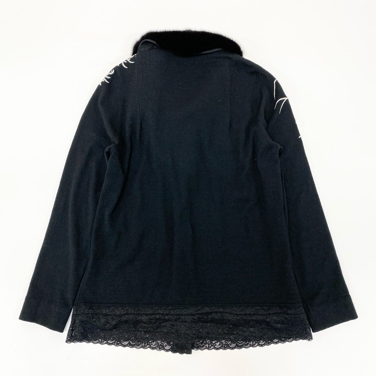 65j9 Blumarine ブルマリン ニットカーディガン ニットセーター 刺繍 ラインストーン レース ファー着脱可 ブラック レディースo07t