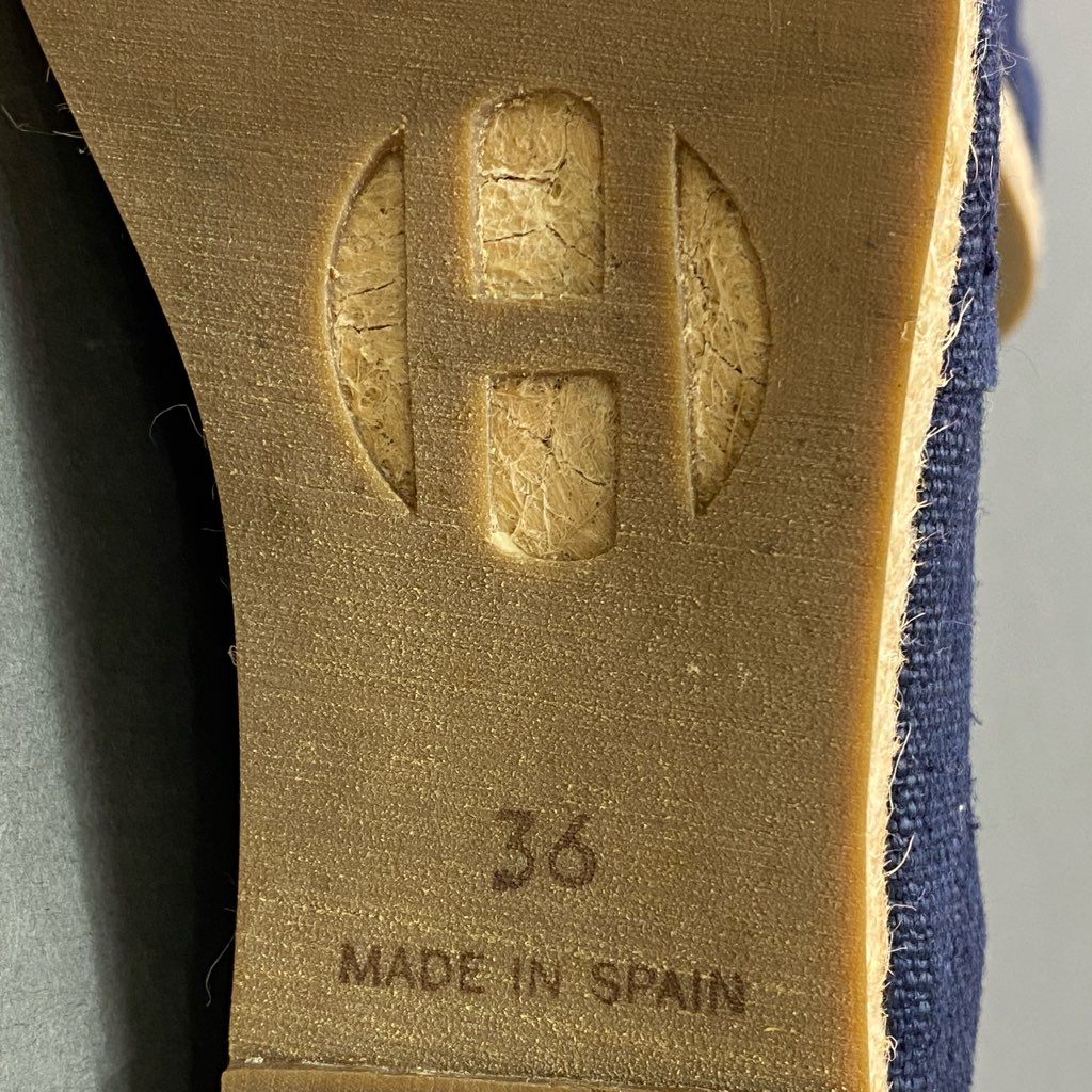 6d6 《美品》 HERMES エルメス 刺繍デザイン エスパドリーユ スリッポン 36 ネイビー キャンバス フラワー シューズ スペイン製 サンダル