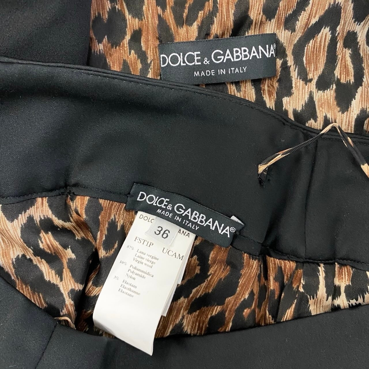 Ef9 【美品】DOLCE&GABBANA スカートセットアップ ジャケット タイトスカート レオパード イタリア製 36サイズ ブラック レディース 女性用u02tu02t