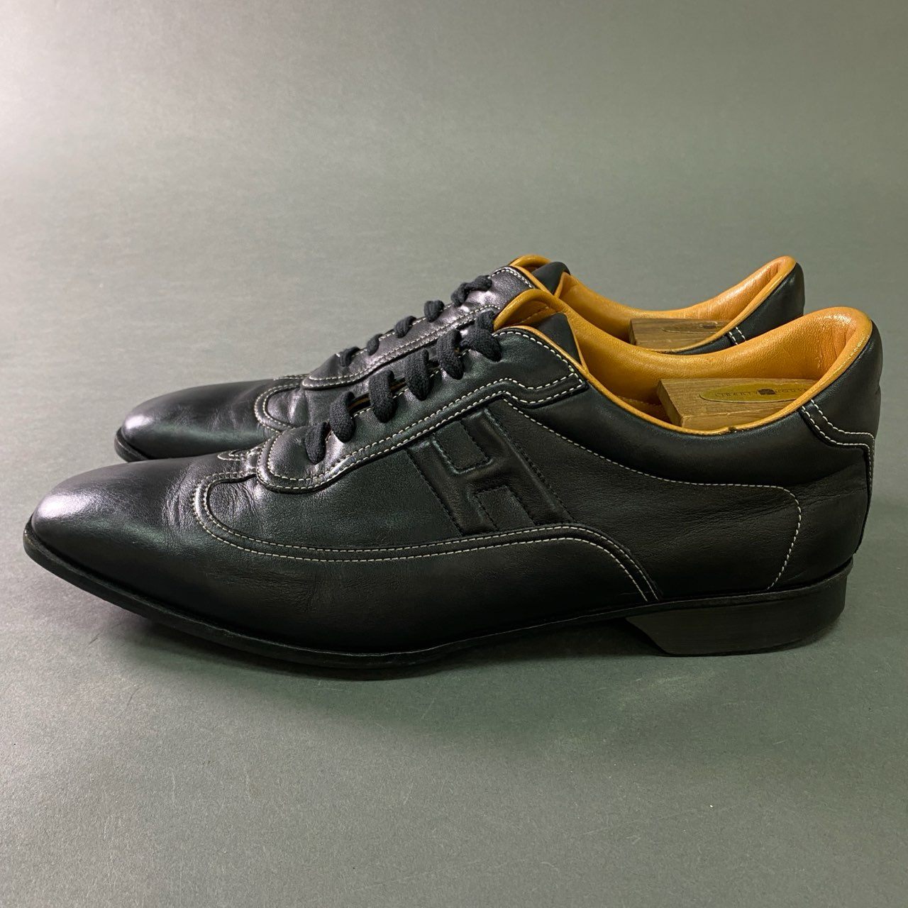 6b7 HERMES エルメス クイック レザースニーカー 43 1/2 ブラック Leather シューズ イタリア製