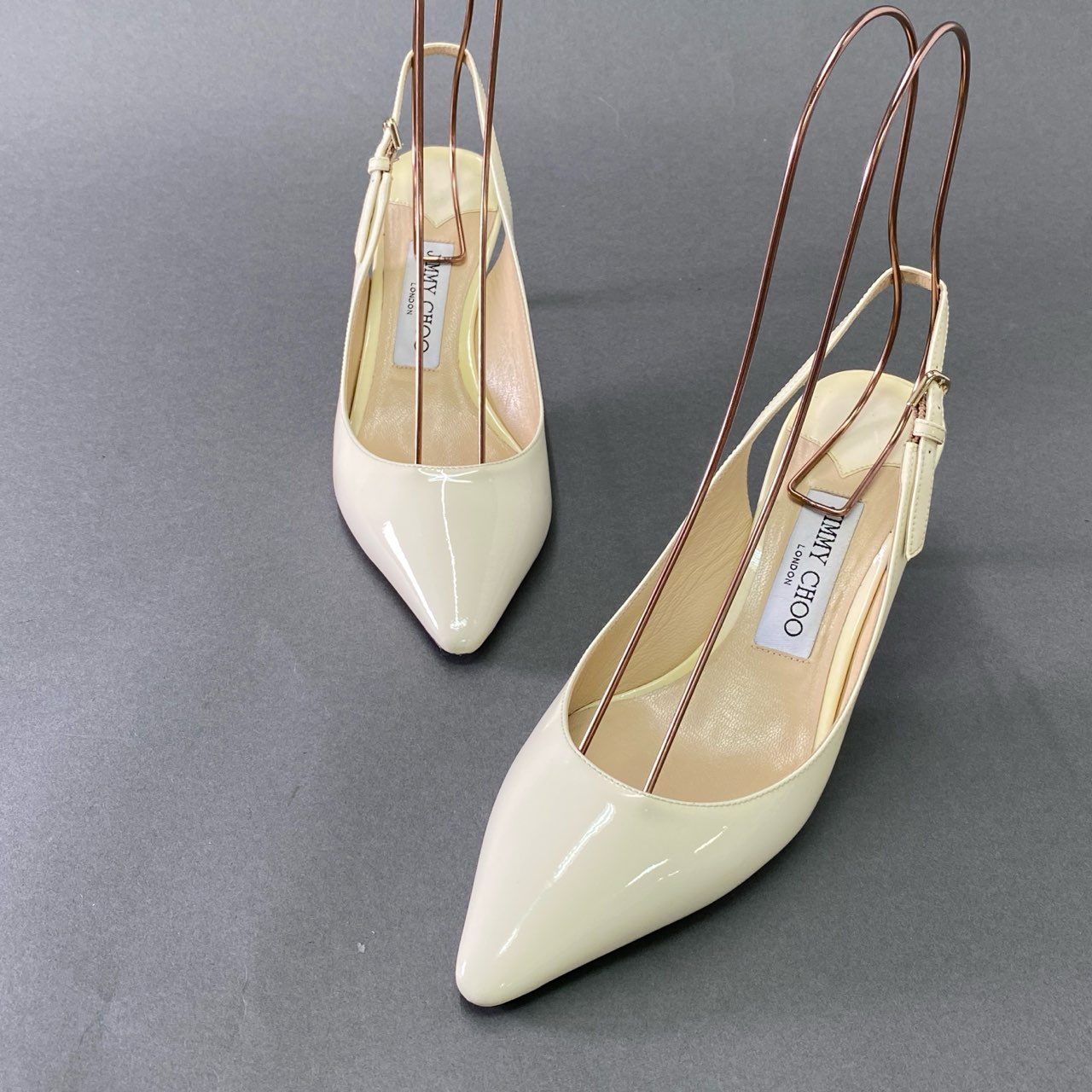 5j10 JIMMY CHOO ジミーチュウ ERIN 60 ストラップ エナメルパンプス 37 ホワイト パテントレザー スリングバック シューズ ミュール イタリア製