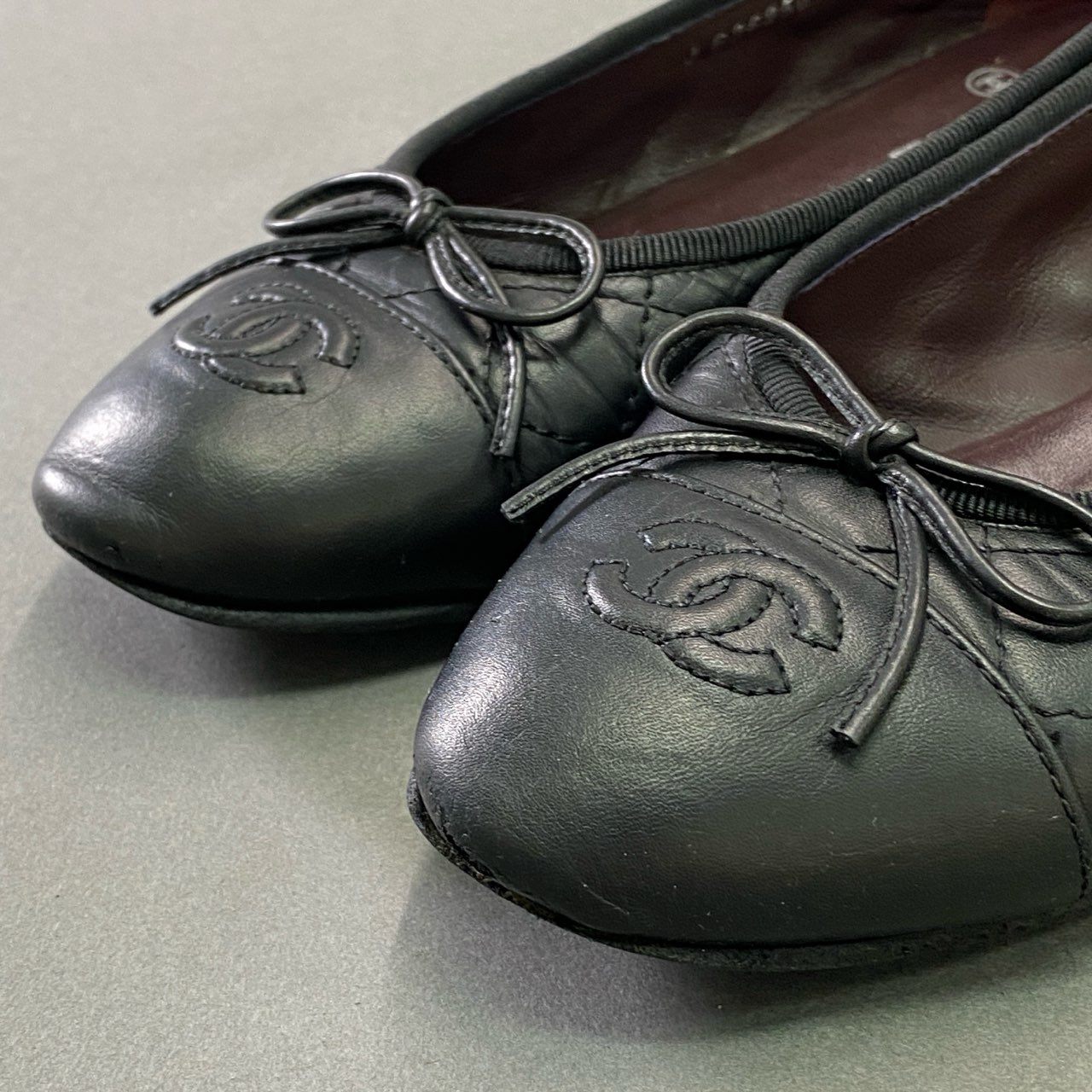 4d15 CHANEL シャネル マトラッセ ココマーク キルティング バレエシューズ フラットパンプス G26250 38 1/2 ブラック レザー