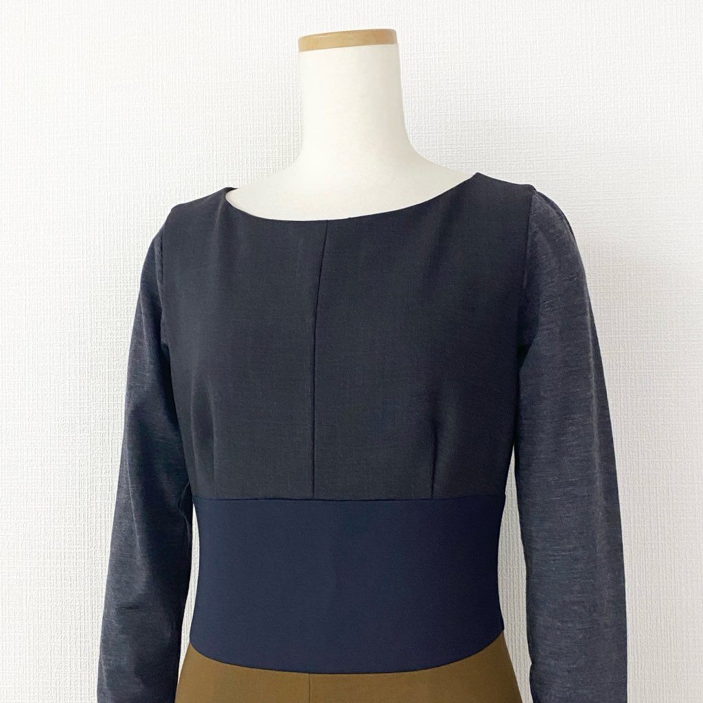 52h13 《未使用保管品》定価¥91,000 Max Mara マックスマーラ 袖切替 ウールワンピース 38 グレー ブラウン ドレス イタリア製