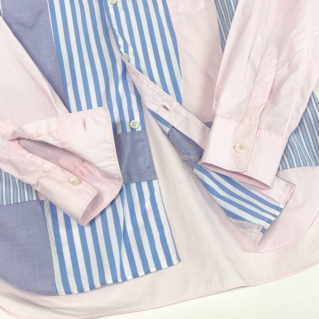 22d6 COMME des GARCONS SHIRT コムデギャルソンシャツ クレイジーパターン 長袖シャツ 再構築 ストライプ フランス製 W17060 XS ピンク ブルー コットン