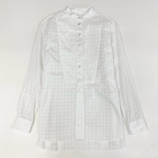 80d4 定価¥47300 Drawer ドゥロワー チェックブザム スタンドカラーシャツ 36 ホワイト シアー ブラウス 日本製