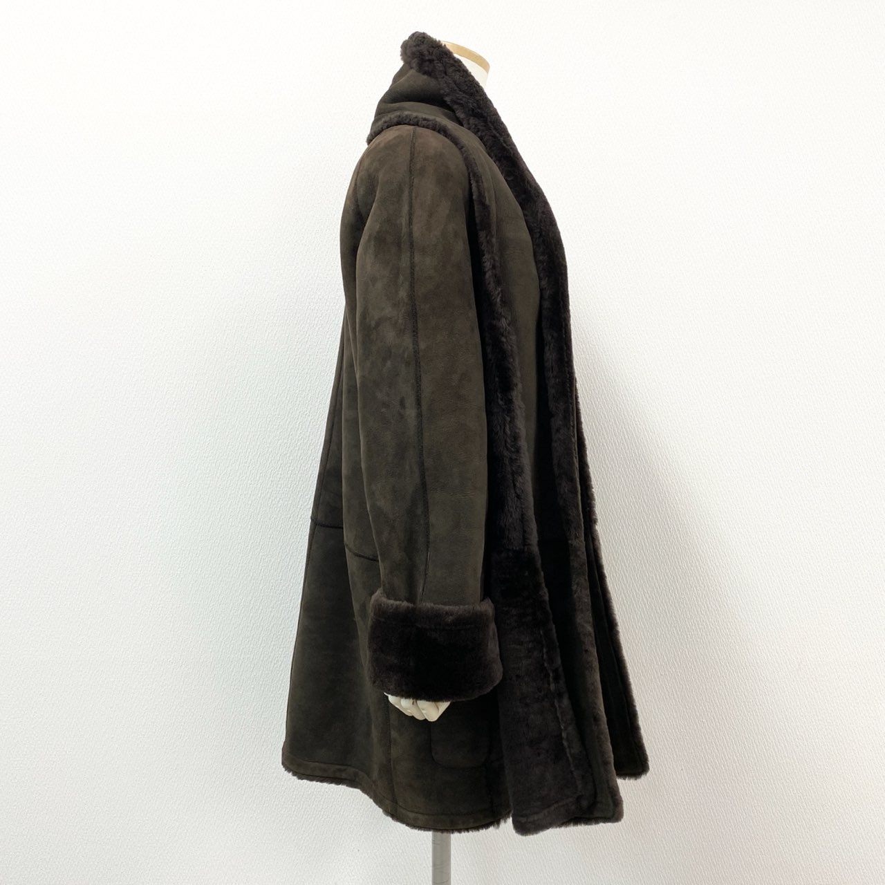 53e7 【マルジェラ期】HERMES エルメス ムートンロングコート ストールパーツ付き サイズ40 ブラウン ムートン メンズ Margiela year mouton coat 00's