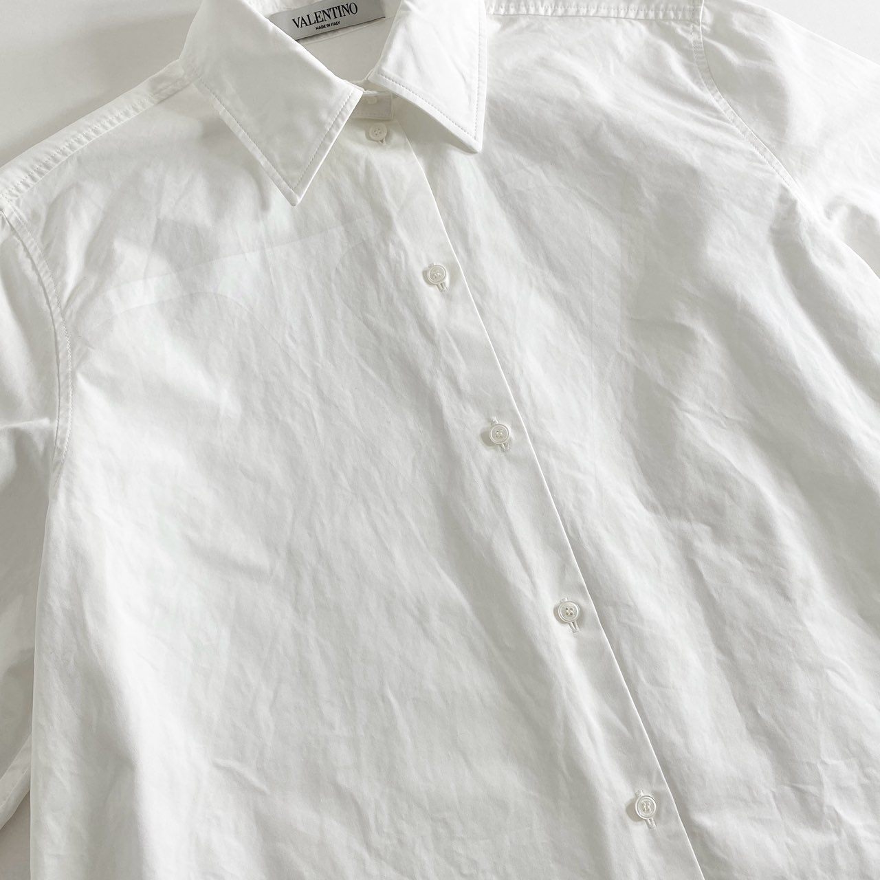 44i6 イタリア製 VALENTINO ヴァレンティノ V SHIRT Vロゴ 長袖シャツ ブラウス VB3AB1Z05DN サイズ40 ホワイト コットン レディース