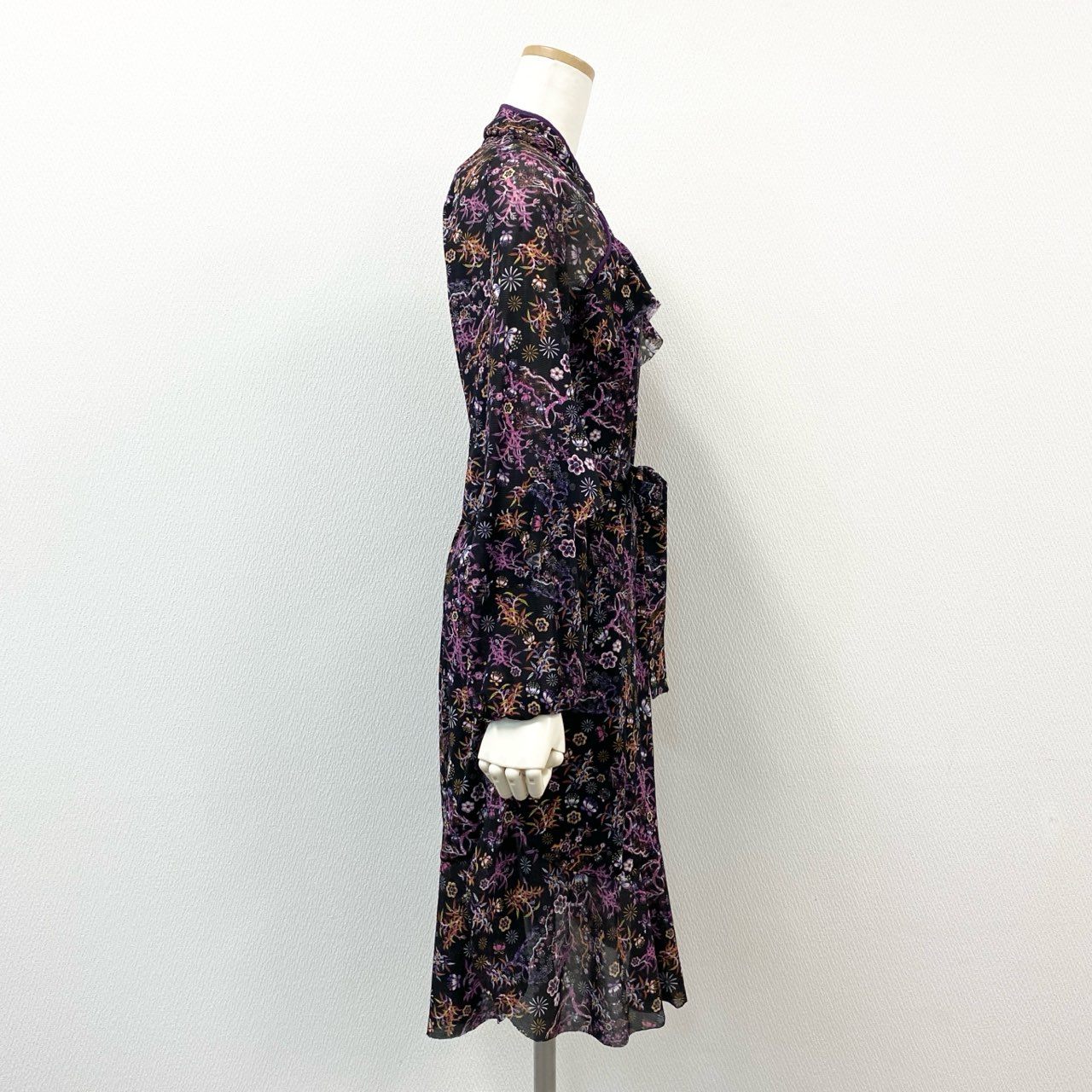 19f11 VIVIENNE TAM ヴィヴィアンタム パワーネットワンピース ドレス 長袖ワンピース 薄手 総柄ワンピース 花柄 レディース 女性用 10276140 40 ブラック ナイロン100%