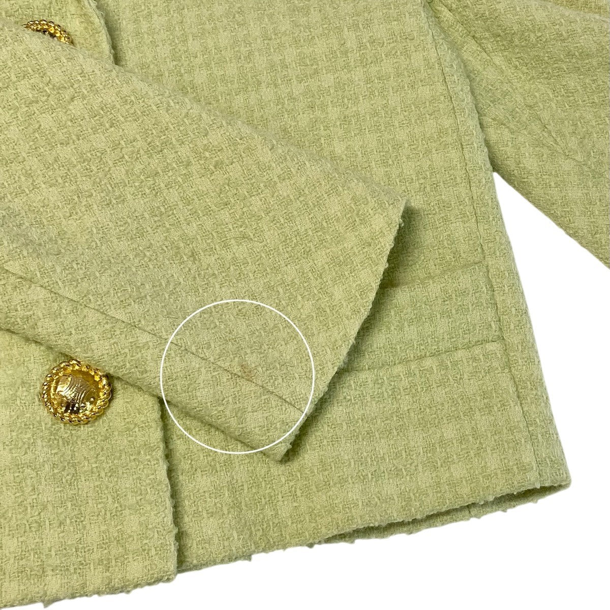 Ej26 CELINE ツイードジャケット ゴールドボタン マカダム アウター グリーン レディース 女性用k02i