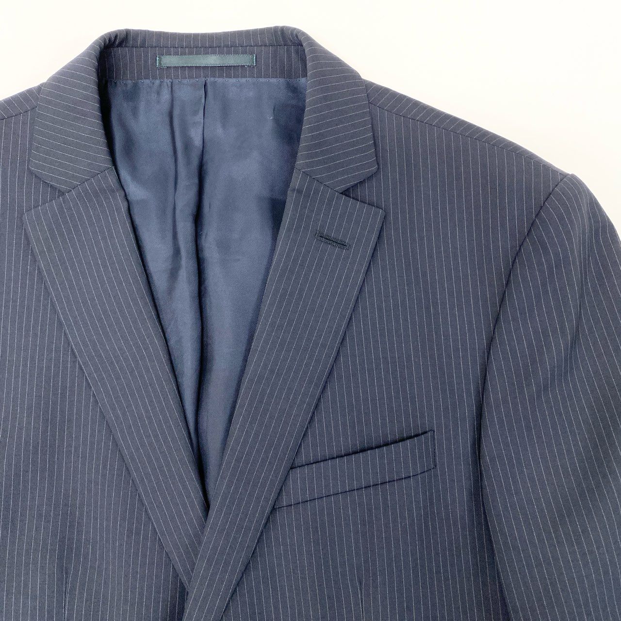 50h25 HUGO BOSS ヒューゴボス REDA SUPER110 セットアップ スーツ ストライプ ビジネス フォーマル 48 ネイビー ウール メンズo07t