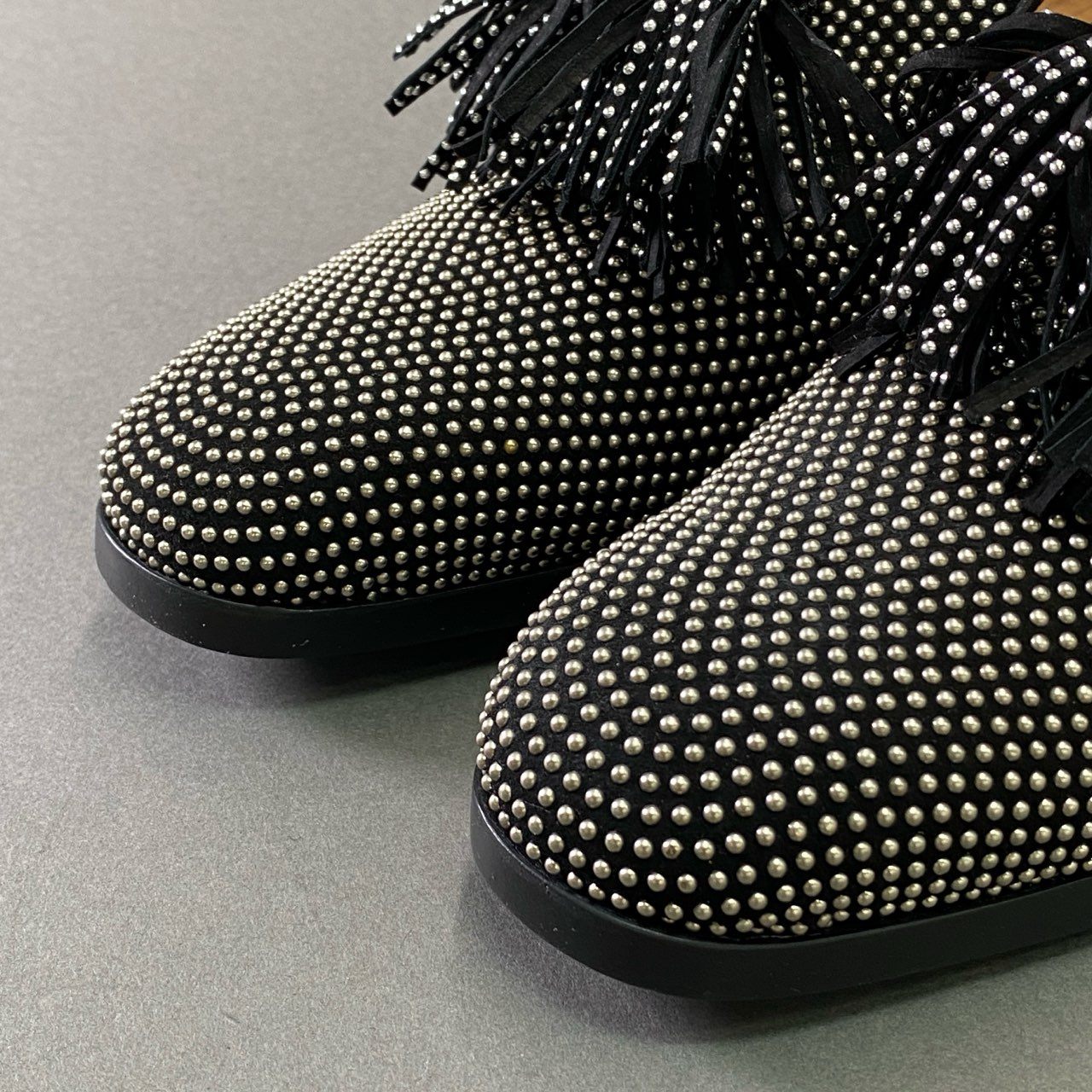 1d14 【未使用】 JIMMY CHOO ジミーチュウ スタッズ タッセルローファー 42 ブラック レザー 革靴 オペラシューズ スリッポン イタリア製 保存袋付き