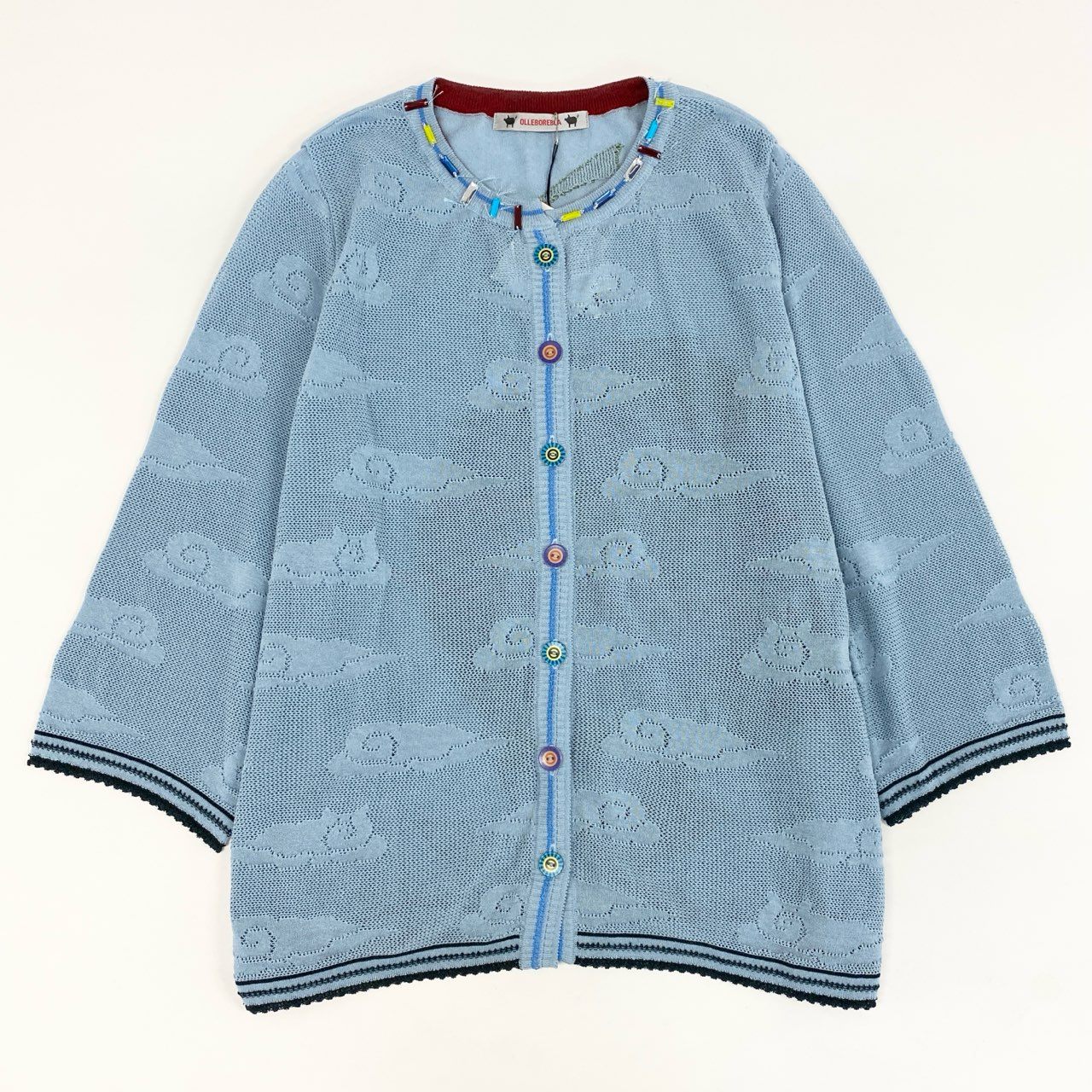 28d11 【未使用品】定価¥46200 OLLEBOREBLA オレボレブラ ビジュー付 メッシュカーディガン M ブルー ALBEROBELLO アルベロベロ タグ付