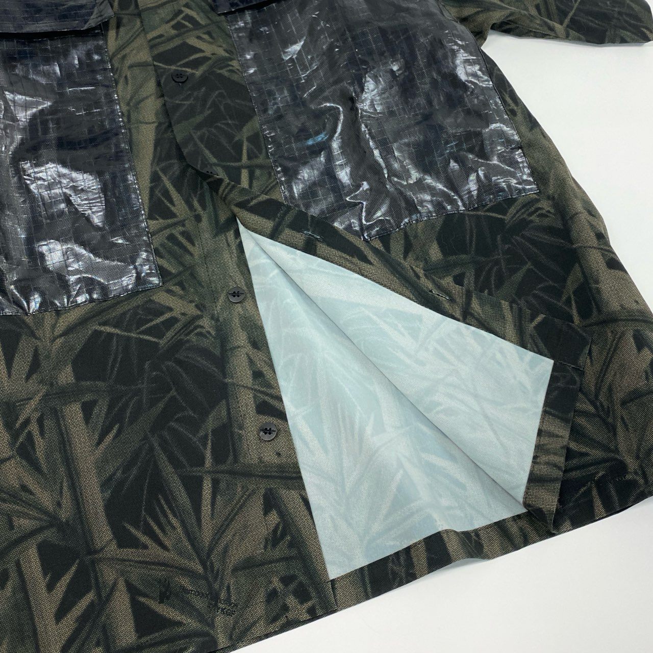 50l6 《美品》 yoshiokubo ヨシオクボ 日本製 S/S BAMBOO FILM PKT SHT 半袖シャツ 総柄 ショートスリーブ YKS22210 3 カーキ