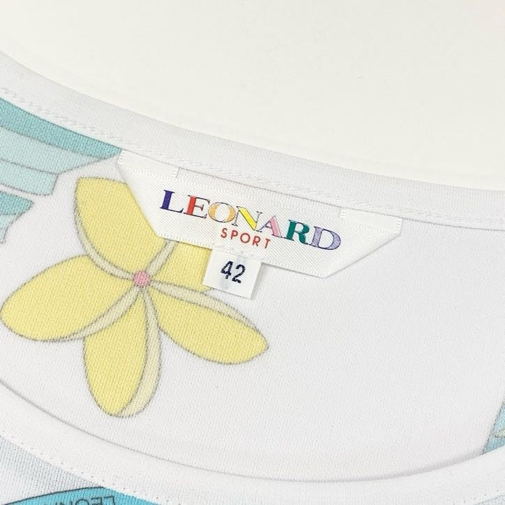 80g23 【美品】 LEONARD レオナール 長袖カットソー トップス ゼブラ アニマル柄 花柄 ストレッチ レディース 女性用 0538084 42 ホワイト マルチカラー