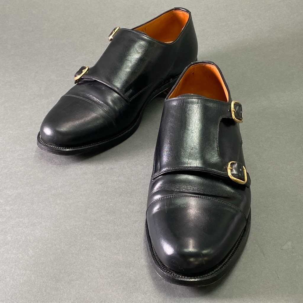 1e7 42ND ROYAL HIGHLAND ロイヤルハイランド ダブルモンク ストレートチップ ビジネスシューズ 7 1/2 ブラック レザー フォーマル オフィス 革靴
