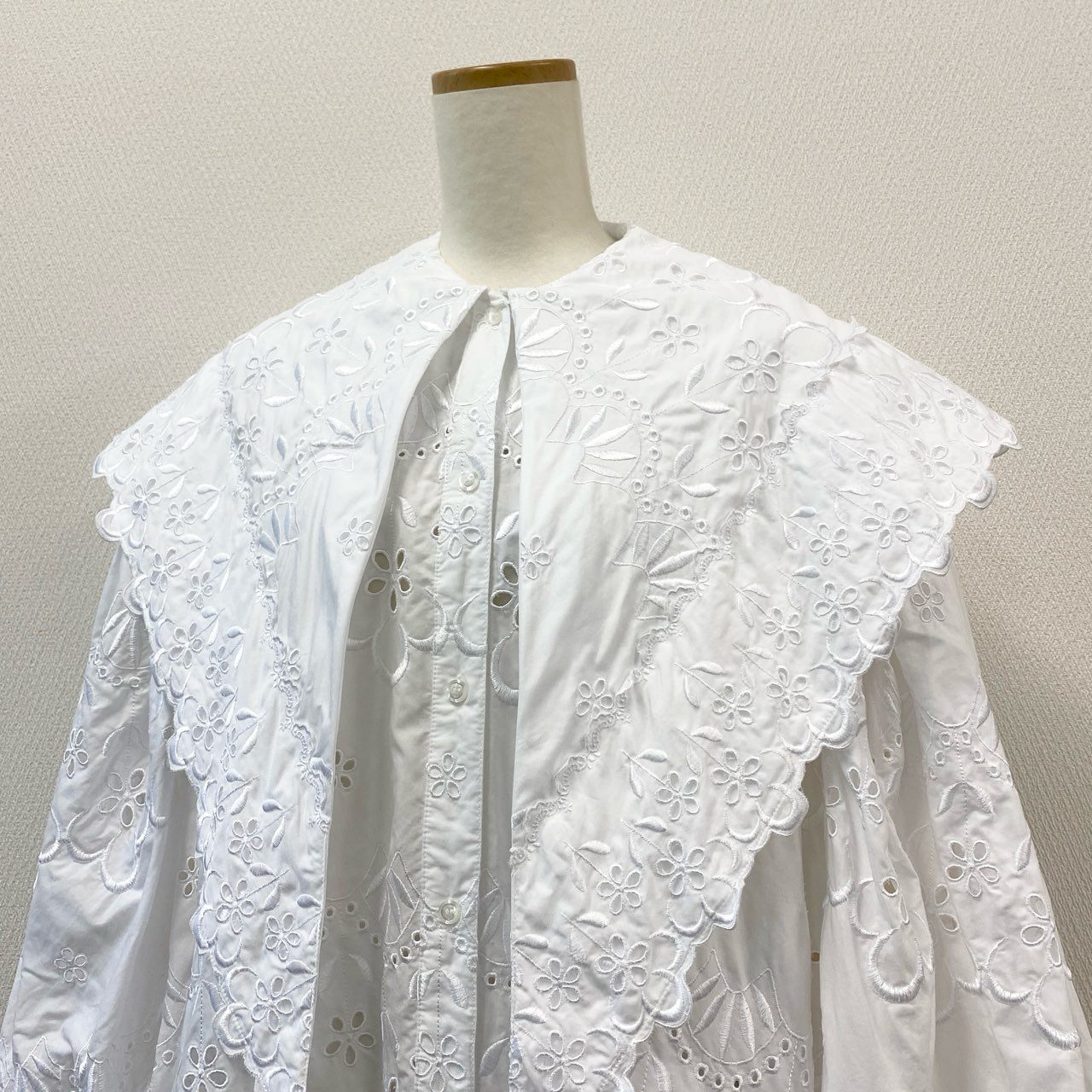 56f5 SIMONE ROCHA シモーネロシャ レース刺繍 長袖 セーラーブラウス シャツ チュニック ソングスリーブ トップス UK4 ホワイト コットン