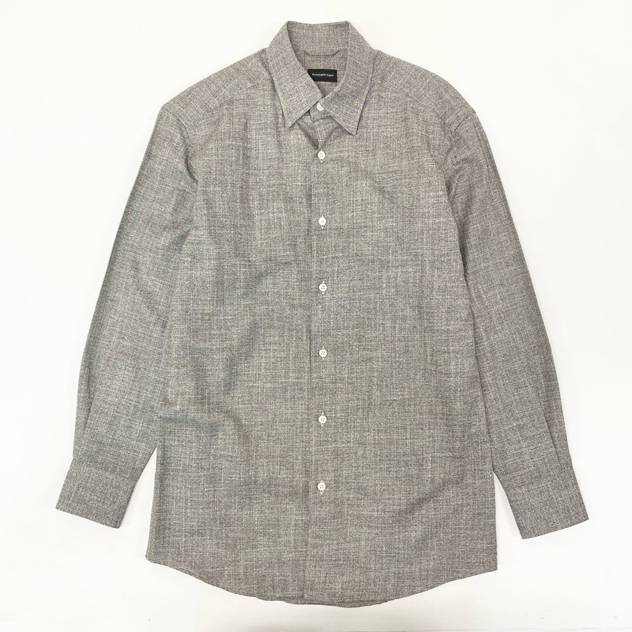 34i18 《極美品》 Ermenegildo Zegna エルメネジルドゼニア 長袖シャツ ドレスシャツ トップス CAMICIA GOMLEX サイズS グレー コットン メンズu02t