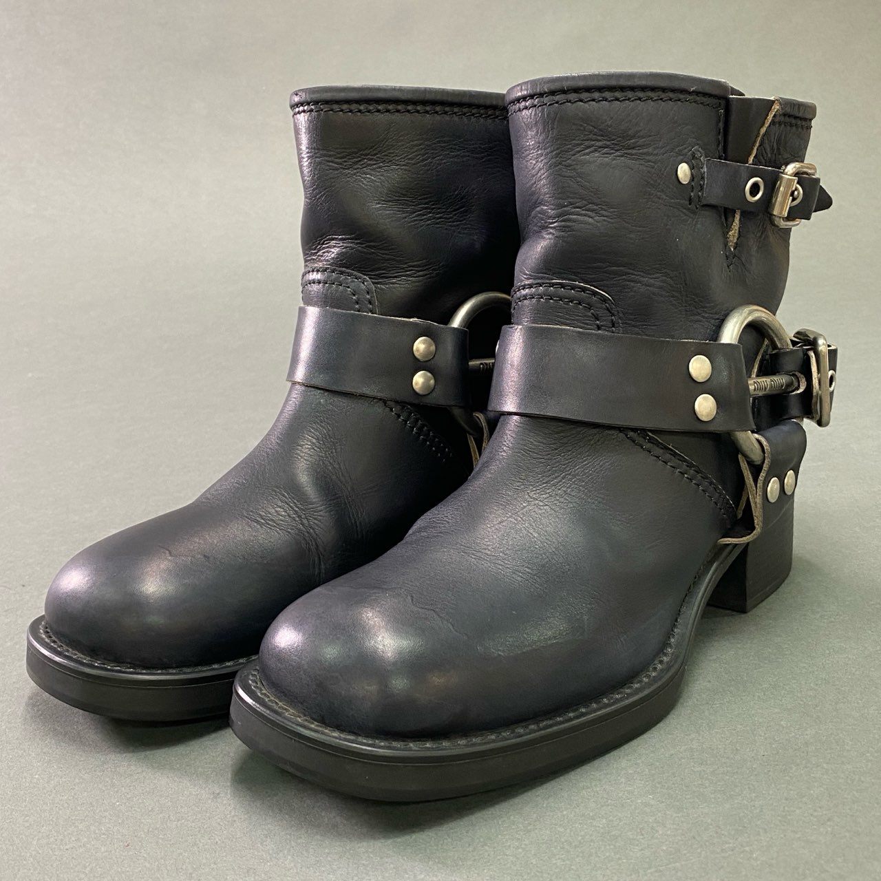 2c11 miu miu ミュウミュウ 24AW ヴィンテージ加工 レザーアンクルブーツ 38 ブラック レザー イタリア製 Y2K Japanese Label パンクロック