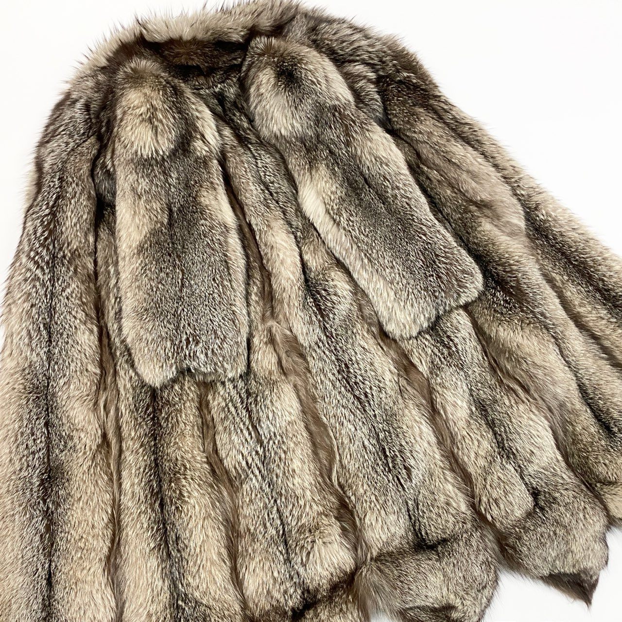 71a15 希少デザイン 極厚 シルバーフォックス 超ロングコート 丈120cm サイズF 茶系 本毛皮 Fox Fur Long Coatt18r
