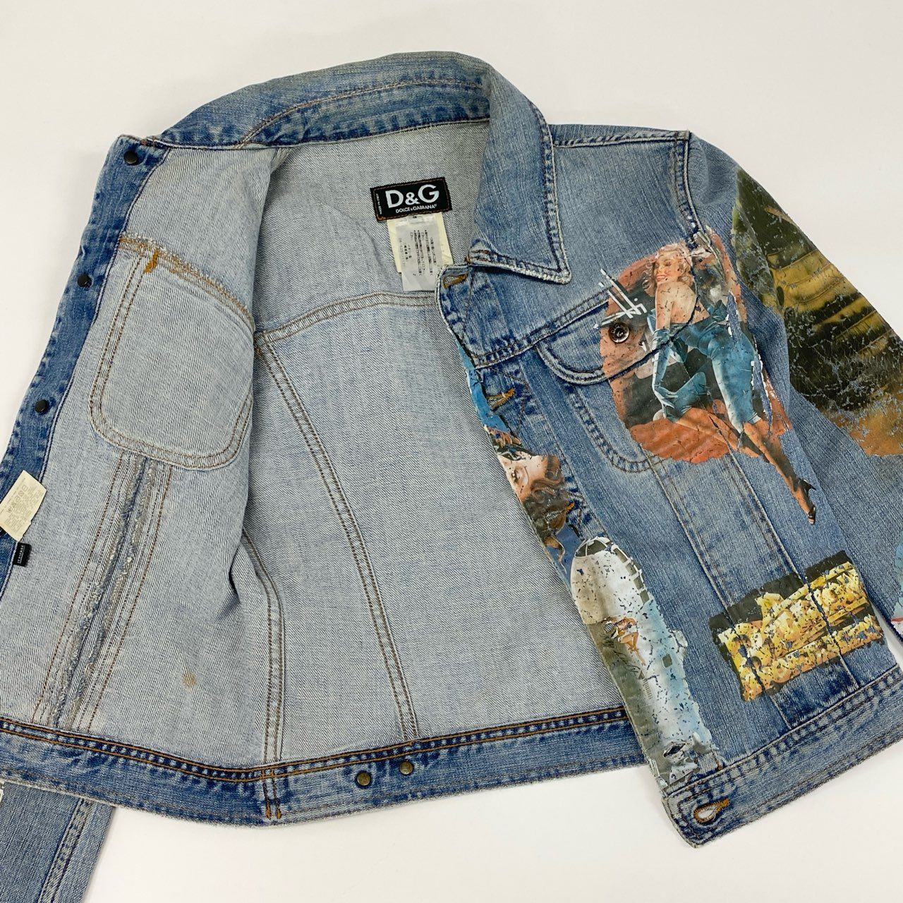 13f12 DOLCE&GABBANA ドルチェアンドガッバーナ デニムジャケット Gジャン ピンナップガールプリント サイズS ブルー コットン レディース 女性用