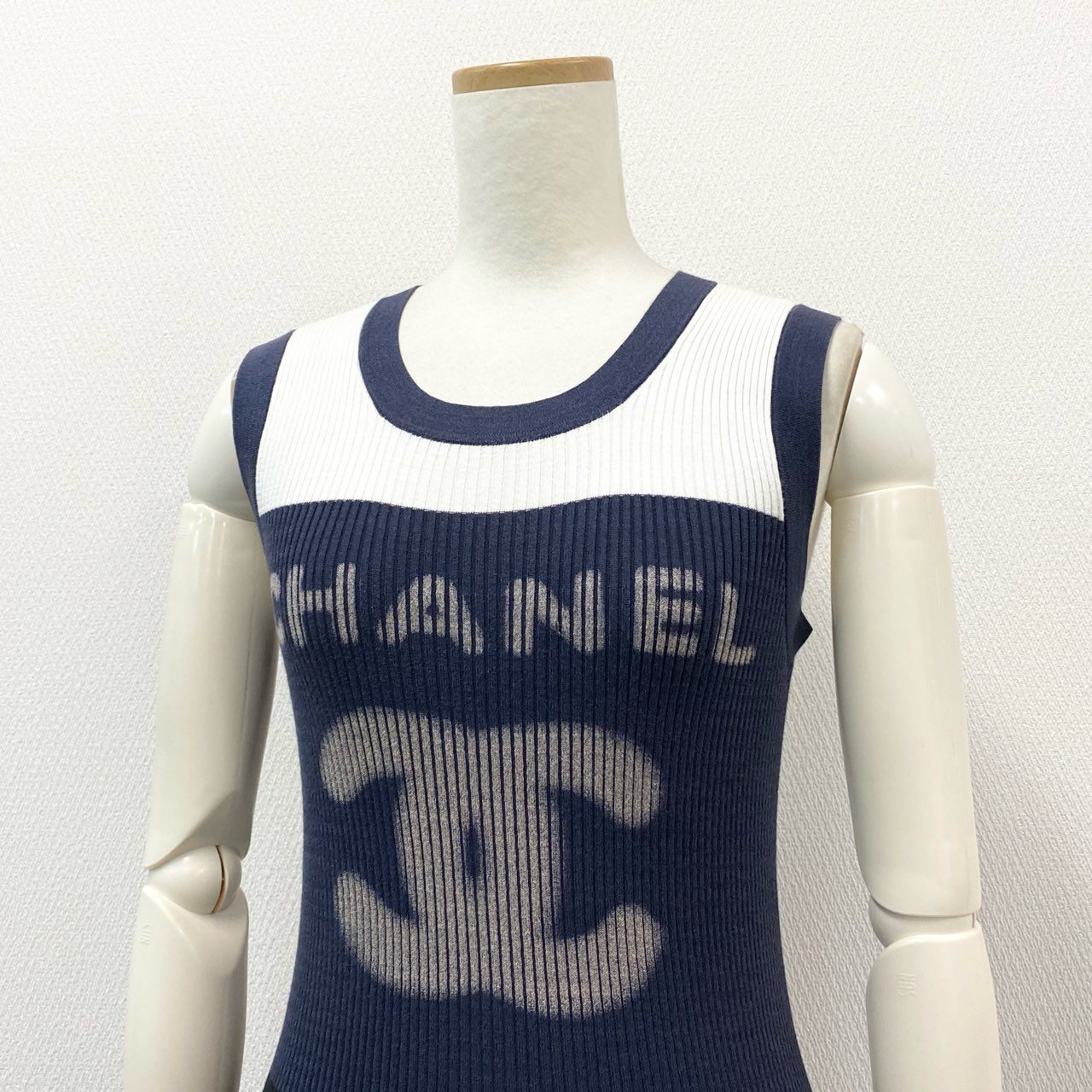 65d30 CHANEL シャネル vintage 2011 ココマーク リブニット タンクトップ ミニワンピース P40691K02967 サイズ38 レディース
