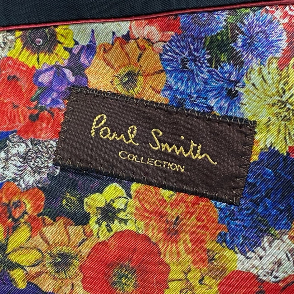 51a15 Paul Smith COLLECTION ポールスミスコレクション 裏地花柄 シングルスーツ セットアップ テーラードジャケット/スラックス サイズM ブラック ストライプ メンズ 日本製