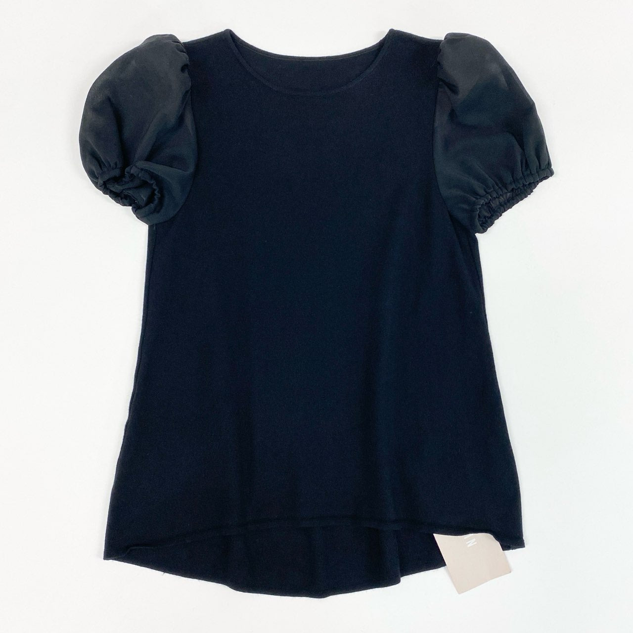 52e23 《新品タグ付き》 DAISY LIN for FOXEY デイジーリンフォクシー プラネット トップス カットソー トップス 袖シアー素材切替 半袖 32830 サイズ38 ブラック レディース 日本製