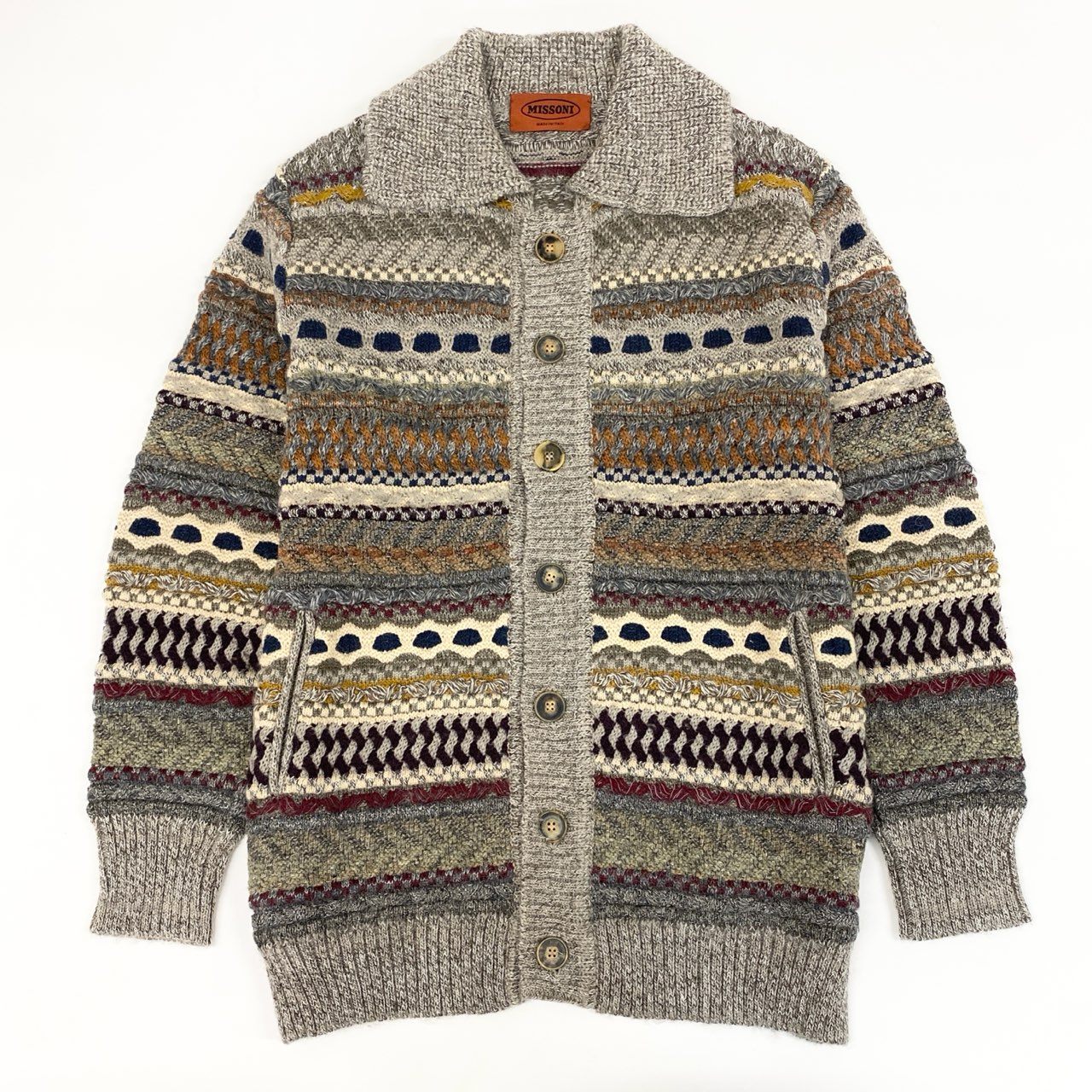 62g24 【イタリア製】MISSONI ミッソーニ アルパカ キャメル混紡 ニットカウチン ニットカーディガン サイズ52 マルチカラー メンズ 男性用 大きいサイズ_