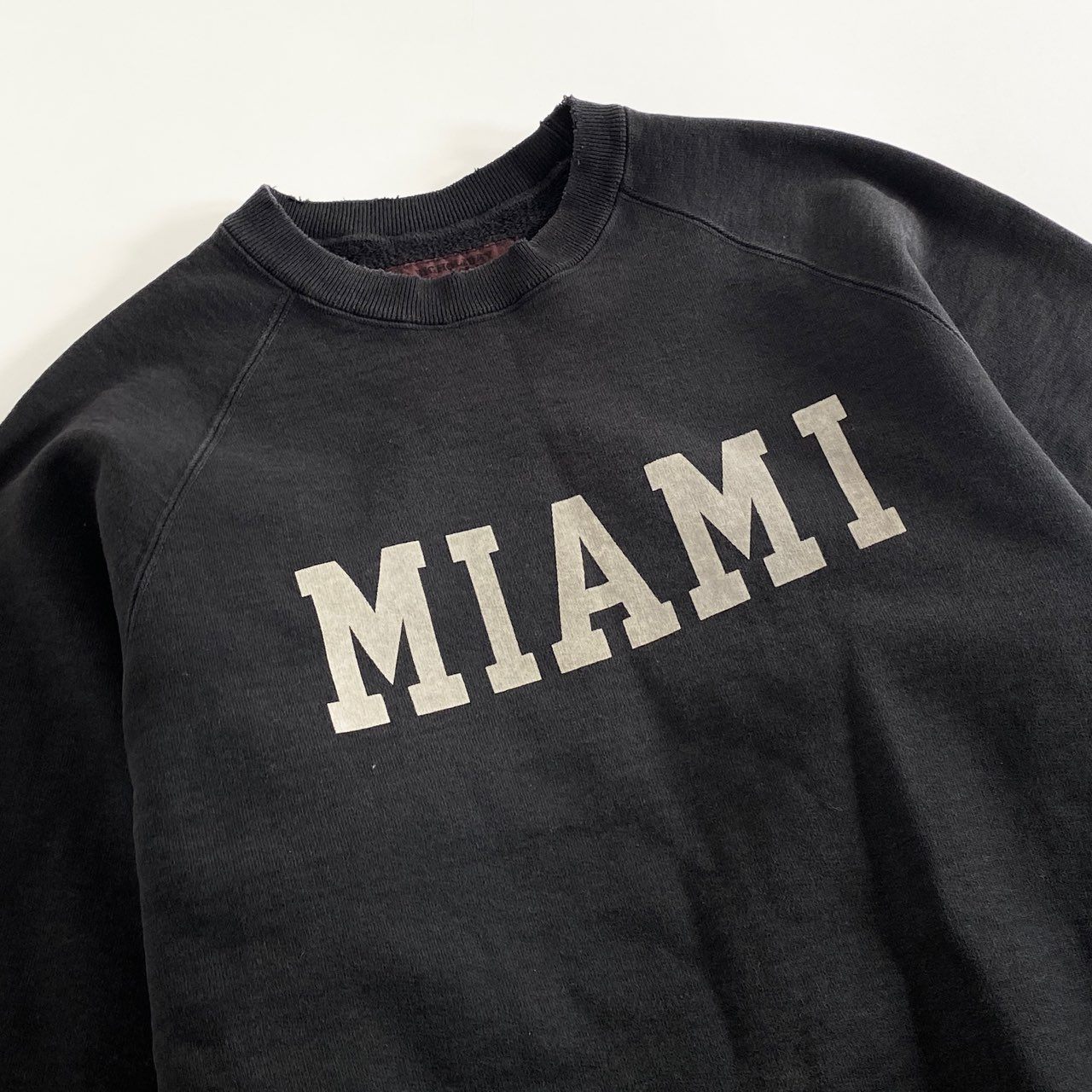 27h21 日本製 T.M.T. ティーエムティー MIAMI ロゴ スウェット トレーナー ダメージ加工 サイズL ブラック コットン100% メンズ 男性用