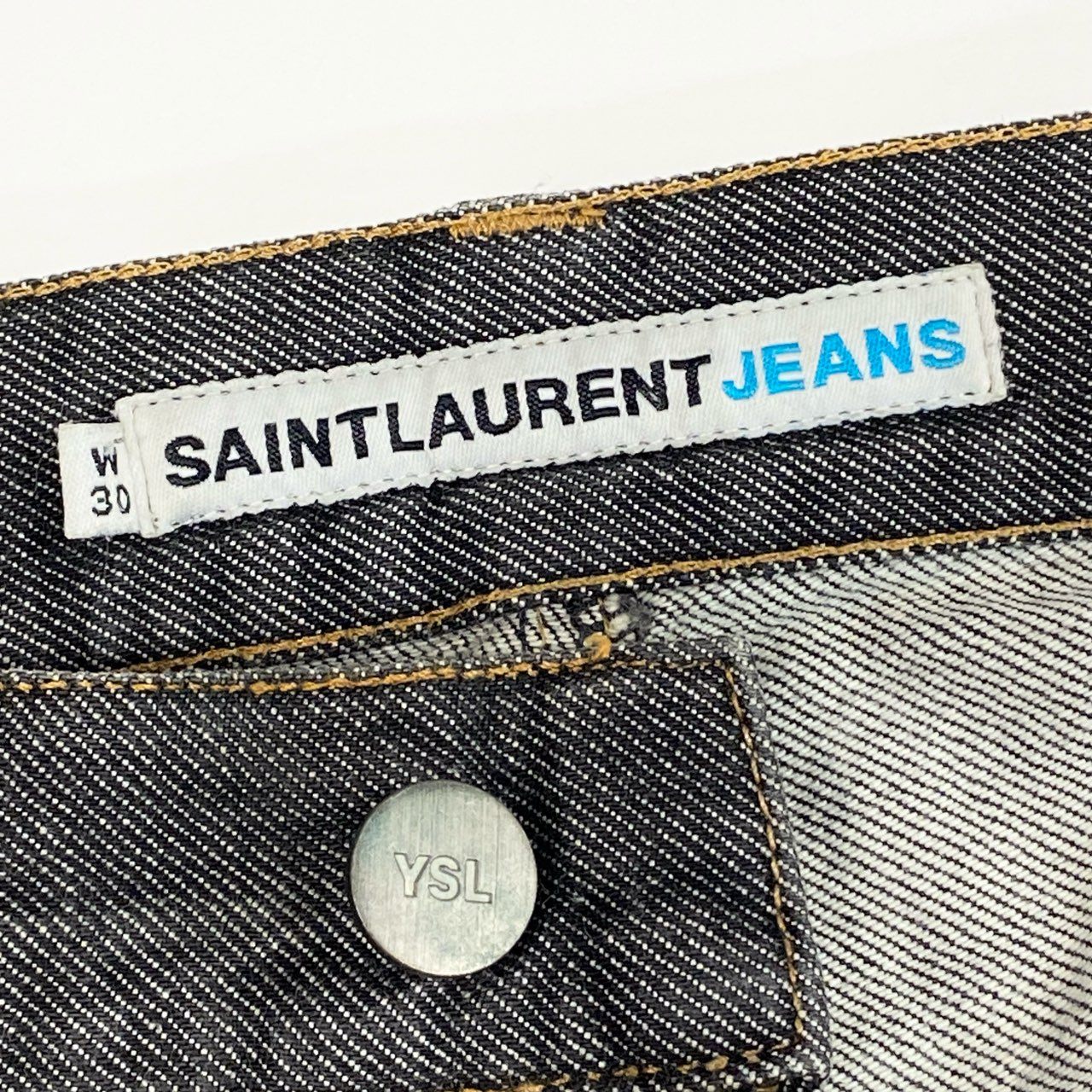 24i25 SAINT LAURENT JEANS サンローラン ブラックデニムパンツ ジーパン YSLロゴボタン ボタンフライ サイズ30 グレー系 コットン メンズk02i