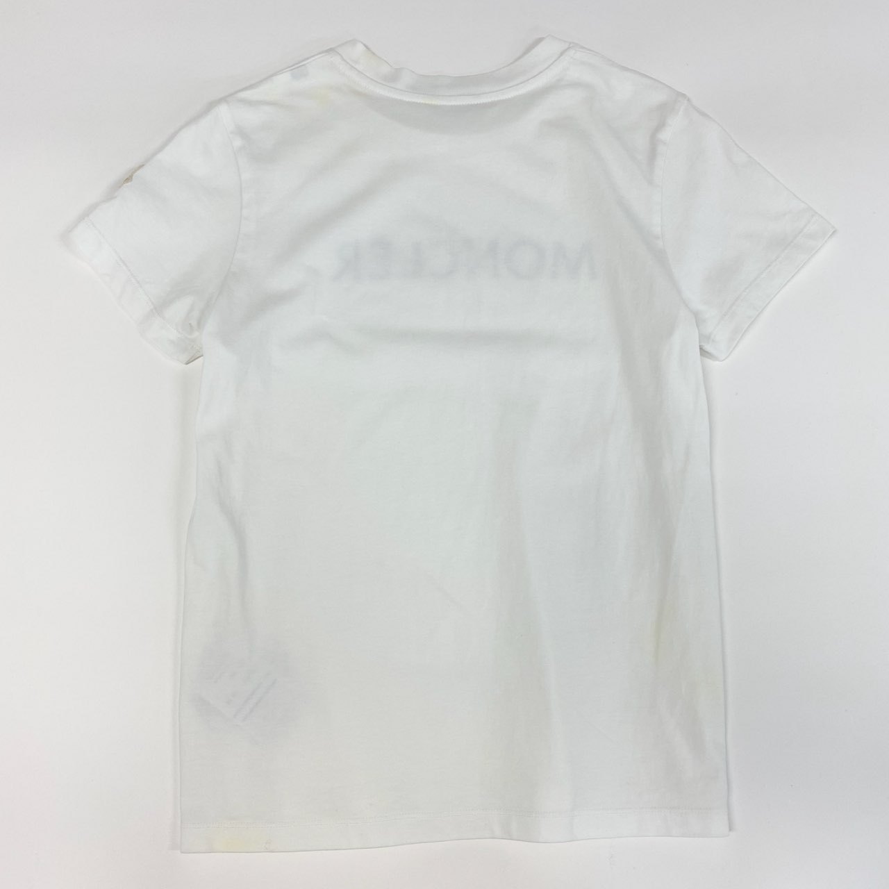 25f14 MONCLER モンクレール ロゴTシャツ クルーネック 半袖カットソー ショートスリーブ トップス ワッペン H20938C00012 XSサイズ ホワイト コットン