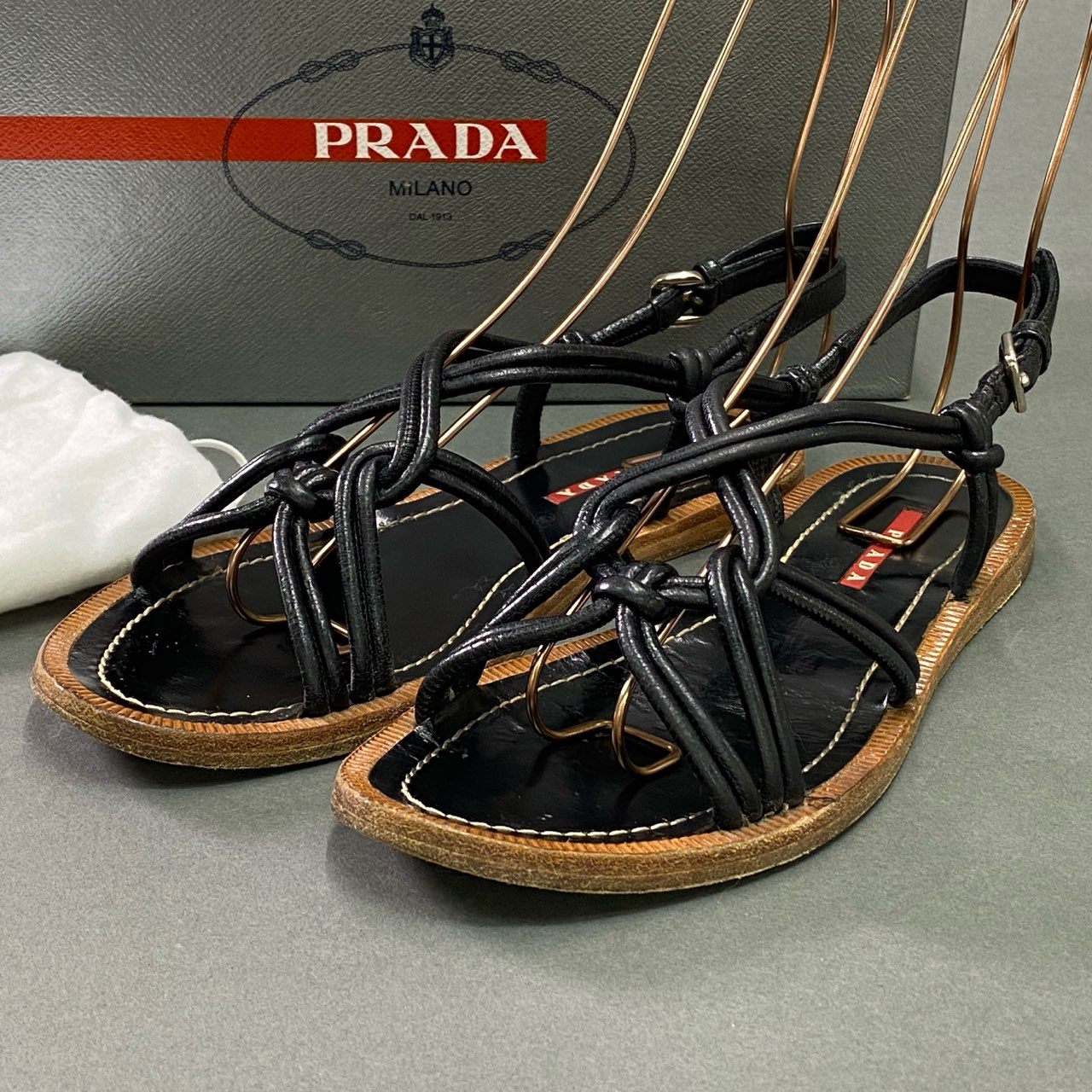 1c18 PRADA SPORT プラダスポーツ レザー スリングバック サンダル シューズ イタリア製 36 1/2 ブラック
