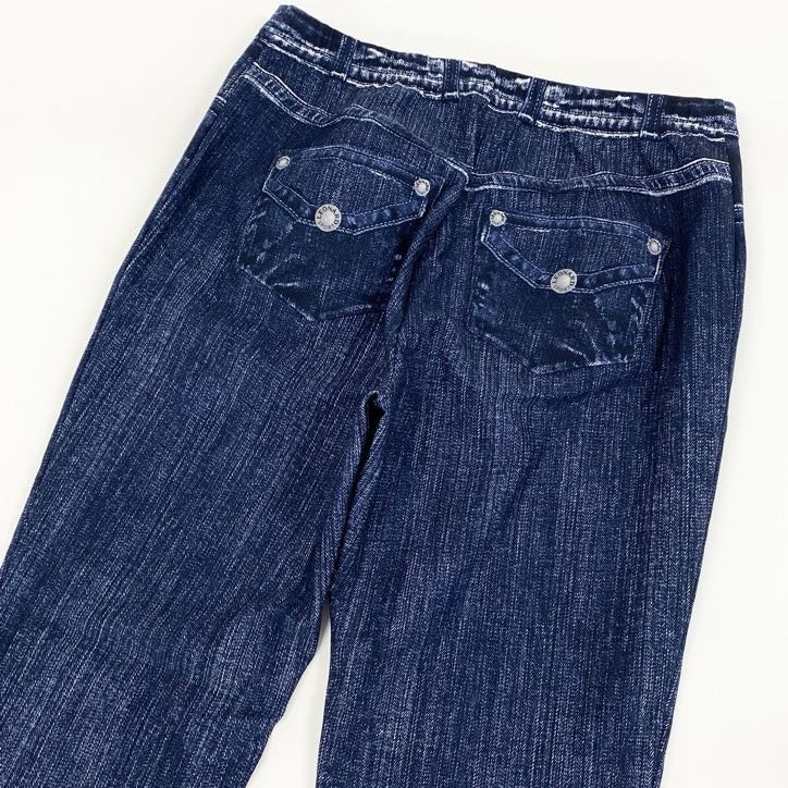 30g23 【美品】 LEONARD レオナール デニム柄 花柄プリント オールストレッチ イージーパンツ レディース 女性用 0563801 40 ネイビー