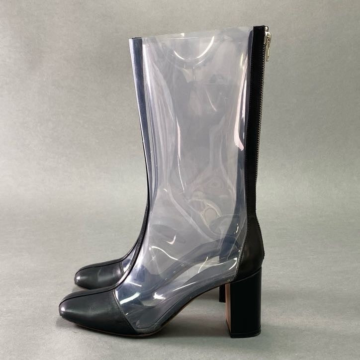 3f5 《美品》 CELINE セリーヌ フィービー期 バックジップ クリアロングブーツ 37.5 - 38 ブラック レザー シューズ イタリア背