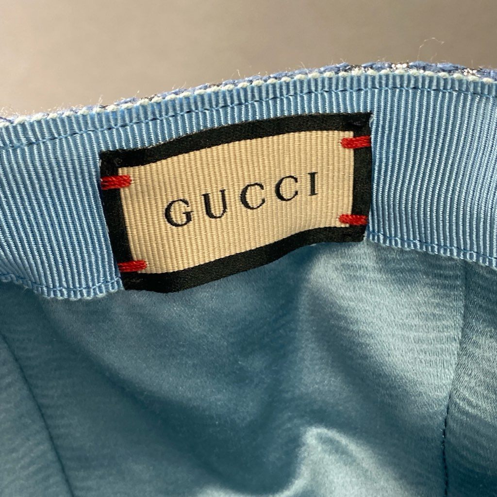 f6 GUCCI グッチ GGラメ ベースボールキャップ 631953 S 56cm ブルー 帽子 6パネル CAP イタリア製